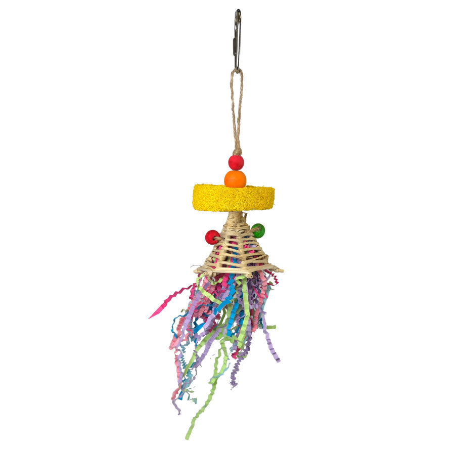 a-e-cages-happy-beaks-confetti-cannon-loofahe-hanging-bird-toy