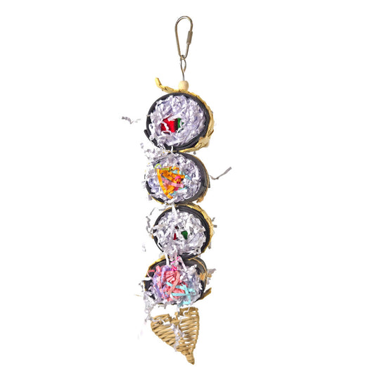 a-e-cages-happy-beaks-cali-roll-sushi-stack-hanging-bird-to